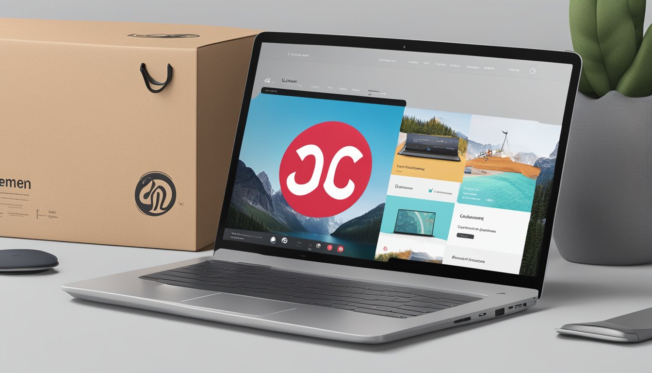 A laptop displaying the lululemon website with a Canadian flag in the corner. A package with the company's logo sits nearby
