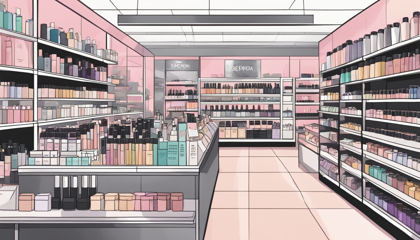 A busy Sephora Singapore store with shelves of Frequently Asked Questions products