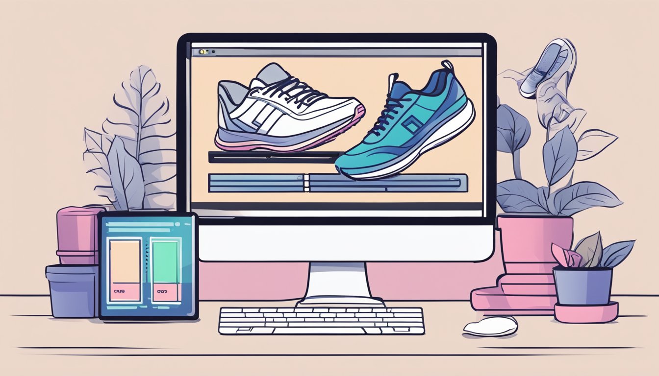 A computer screen showing a website with various sneaker options, a price range, and a FAQ section