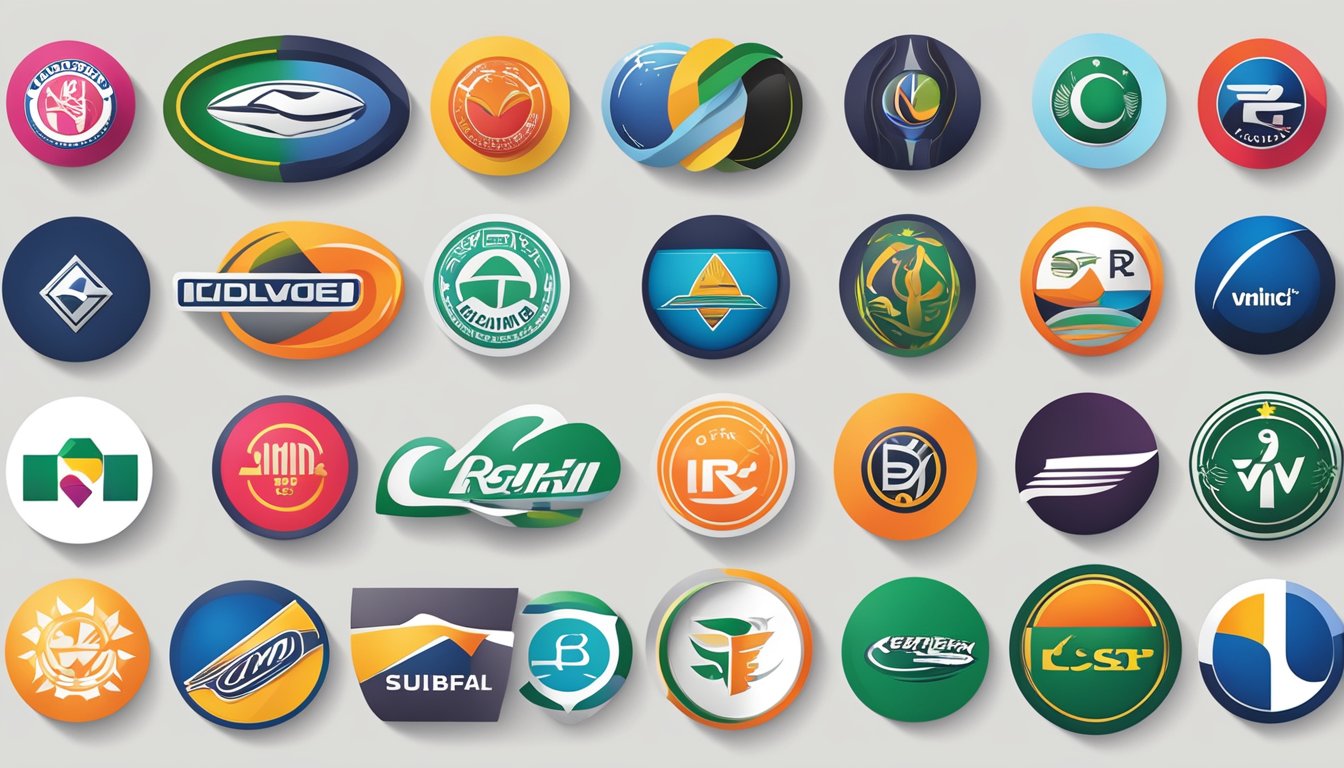 A group of diverse sub-brand logos arranged in a circular pattern, each with its own unique design and color scheme, representing the various sub-brands under the main brand