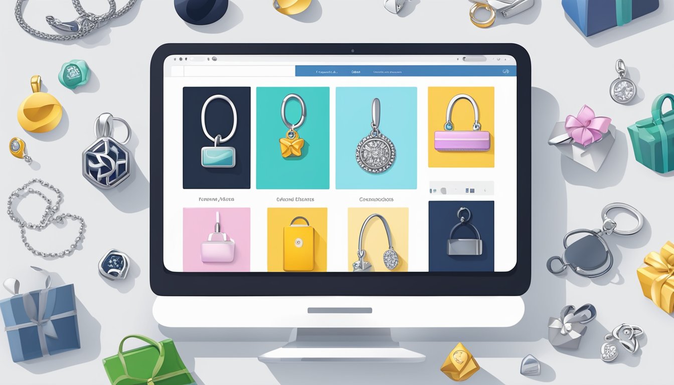 A computer screen displaying an online store with a variety of Pandora charms for sale. The website features a sleek design and easy navigation for customers to browse and purchase their desired charms