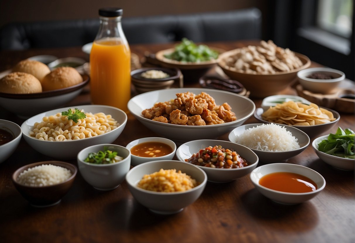 A table set with various gluten-free Chinese dishes and Signature Gluten-Free Sauces and Condiments