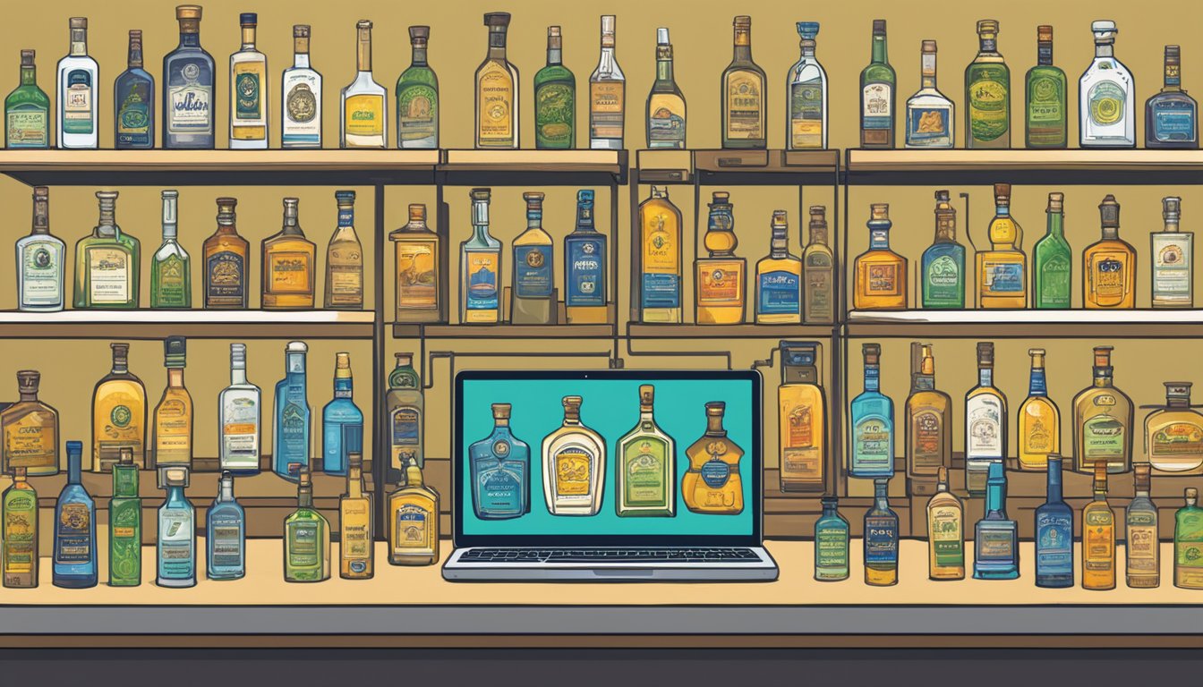A computer screen displaying a website with a variety of tequila bottles available for purchase. An "Add to Cart" button is highlighted