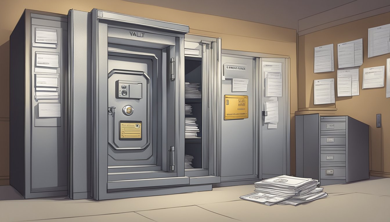 A secure vault with a prominent "Personal Information" label, surrounded by documents and a licensed moneylender sign