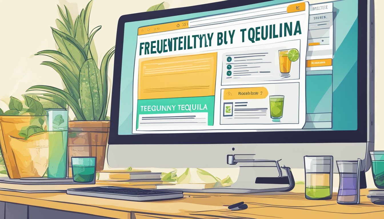 A computer screen showing a website with the title "Frequently Asked Questions buy tequila online" with a list of questions and answers below