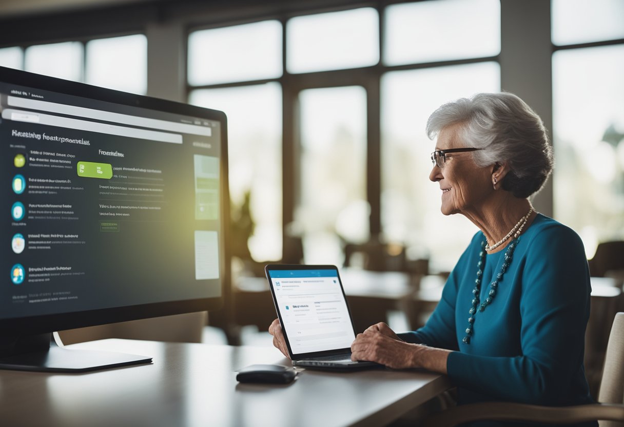 A person scanning through online reviews and testimonials, highlighting negative feedback about assisted living facilities