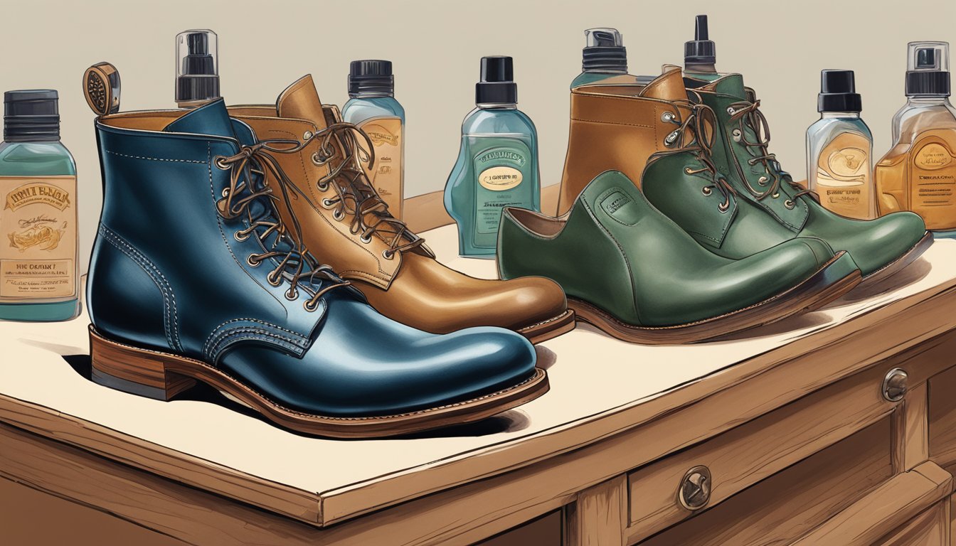 A pair of RM Williams boots being purchased online, followed by care products being applied