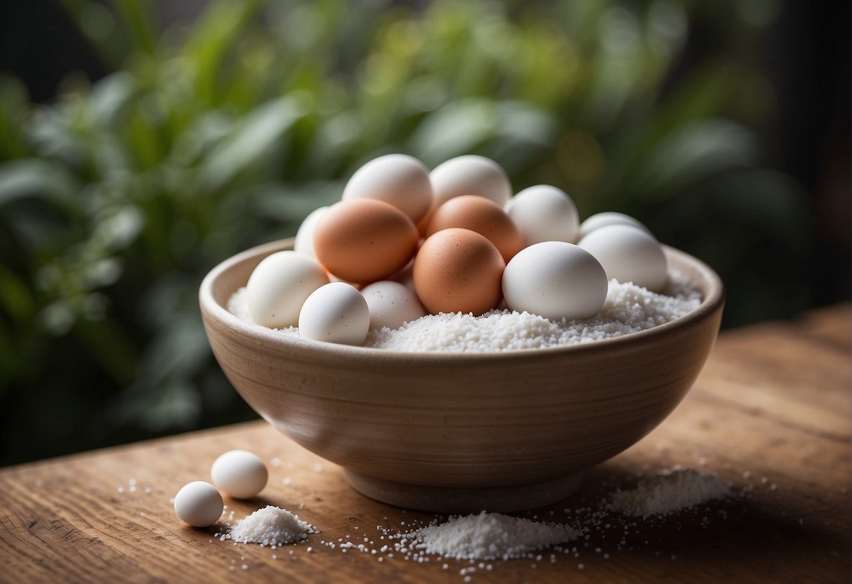 A bowl of mixed clay, ash, salt, and quicklime surrounds a dozen duck eggs, covered in a thick layer of the mixture