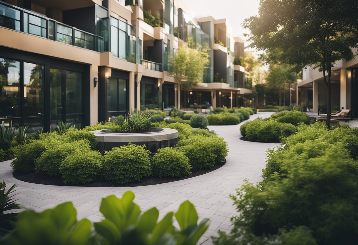 A vibrant community with lush gardens, a serene courtyard, and a modern fitness center