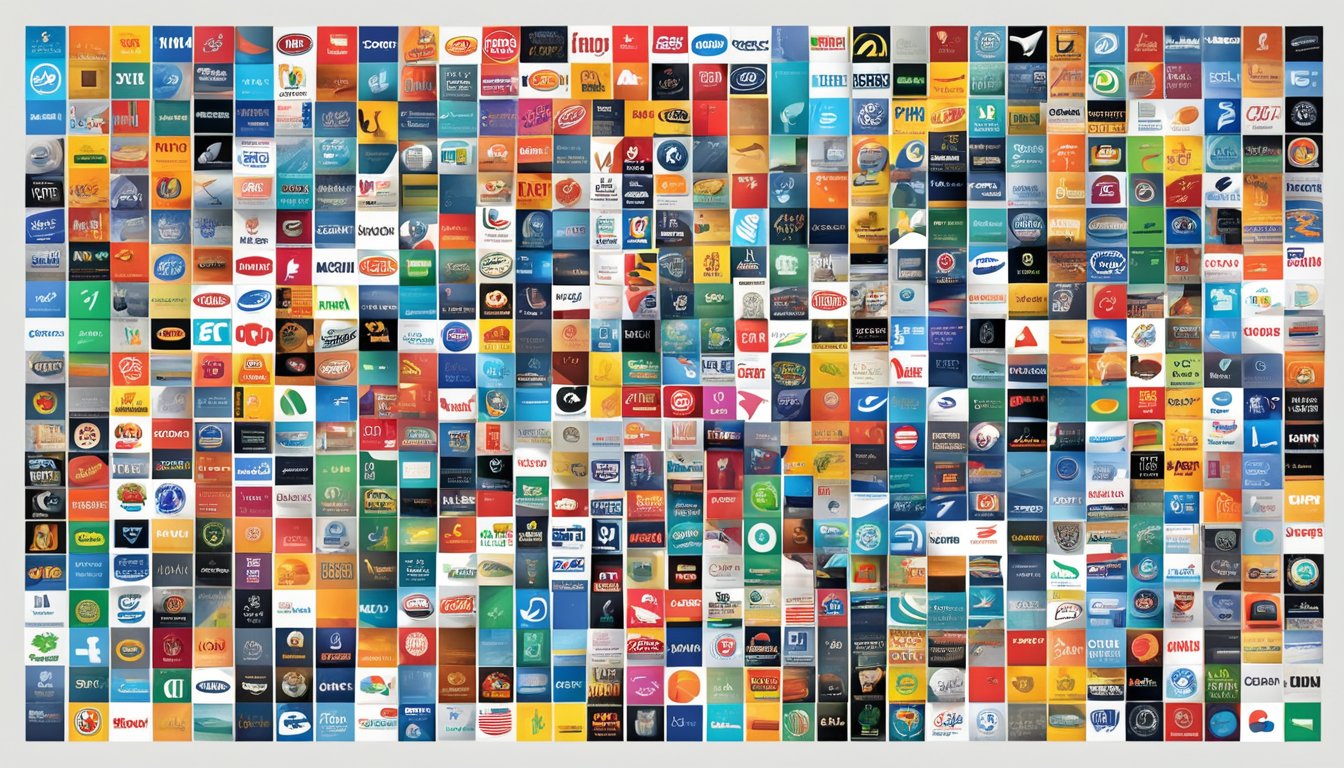 A collage of iconic logos, from tech giants to household names, arranged in a dynamic grid, representing the top 100 brands in the US
