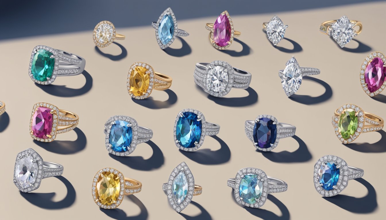 A display of top diamond ring brands with FAQ signage