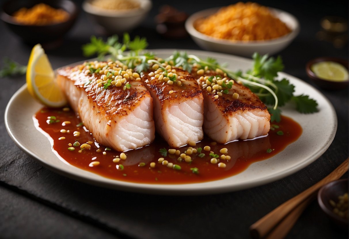 A grouper fillet is being seasoned with Chinese sauce and spices