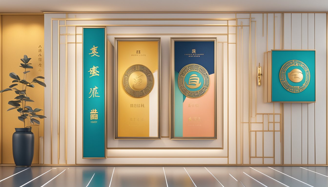 Luxury brand logos displayed on a sleek, modern backdrop with Chinese characters