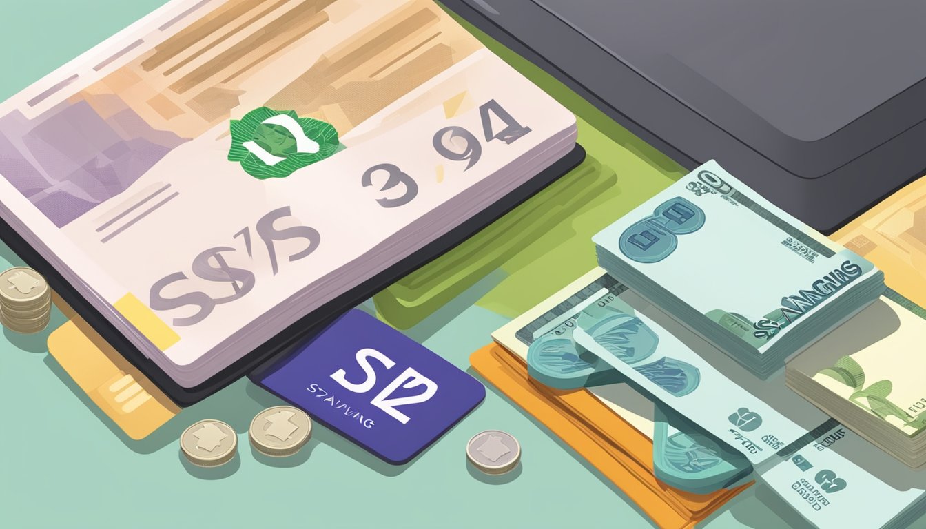A stack of Singaporean currency sits next to a sleek, modern savings account passbook, with the words "Top Savings Accounts in Singapore" displayed prominently