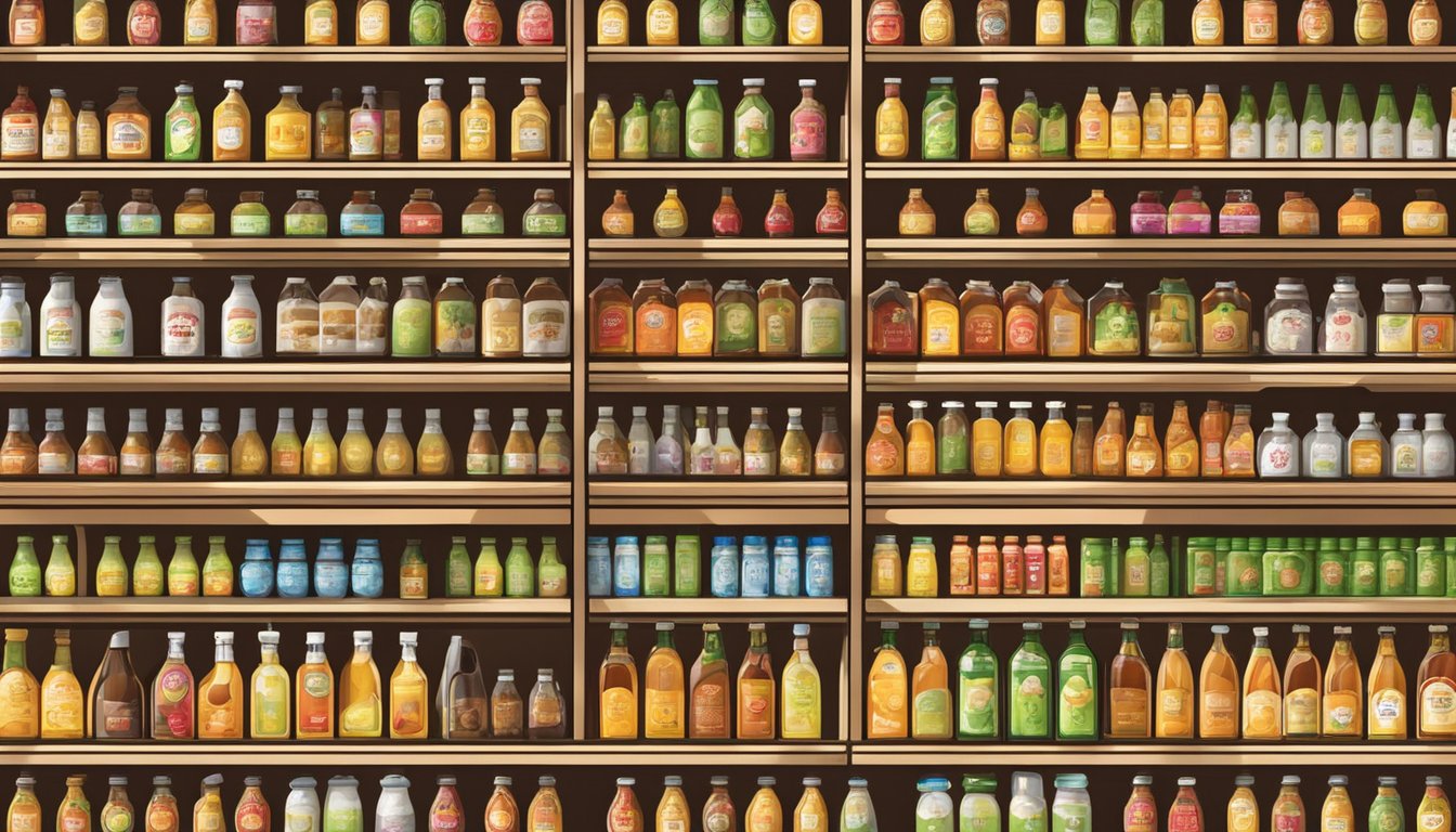 A display of apple cider vinegar bottles on shelves in a grocery store in Singapore