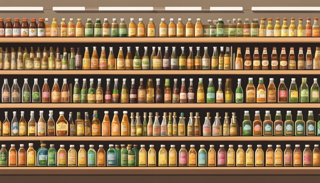 Shelves stocked with apple cider vinegar bottles in a Singaporean store