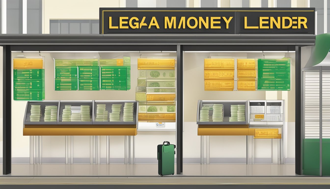 A legal money lender's sign in Bugis, Singapore, with clear eligibility and requirements displayed prominently