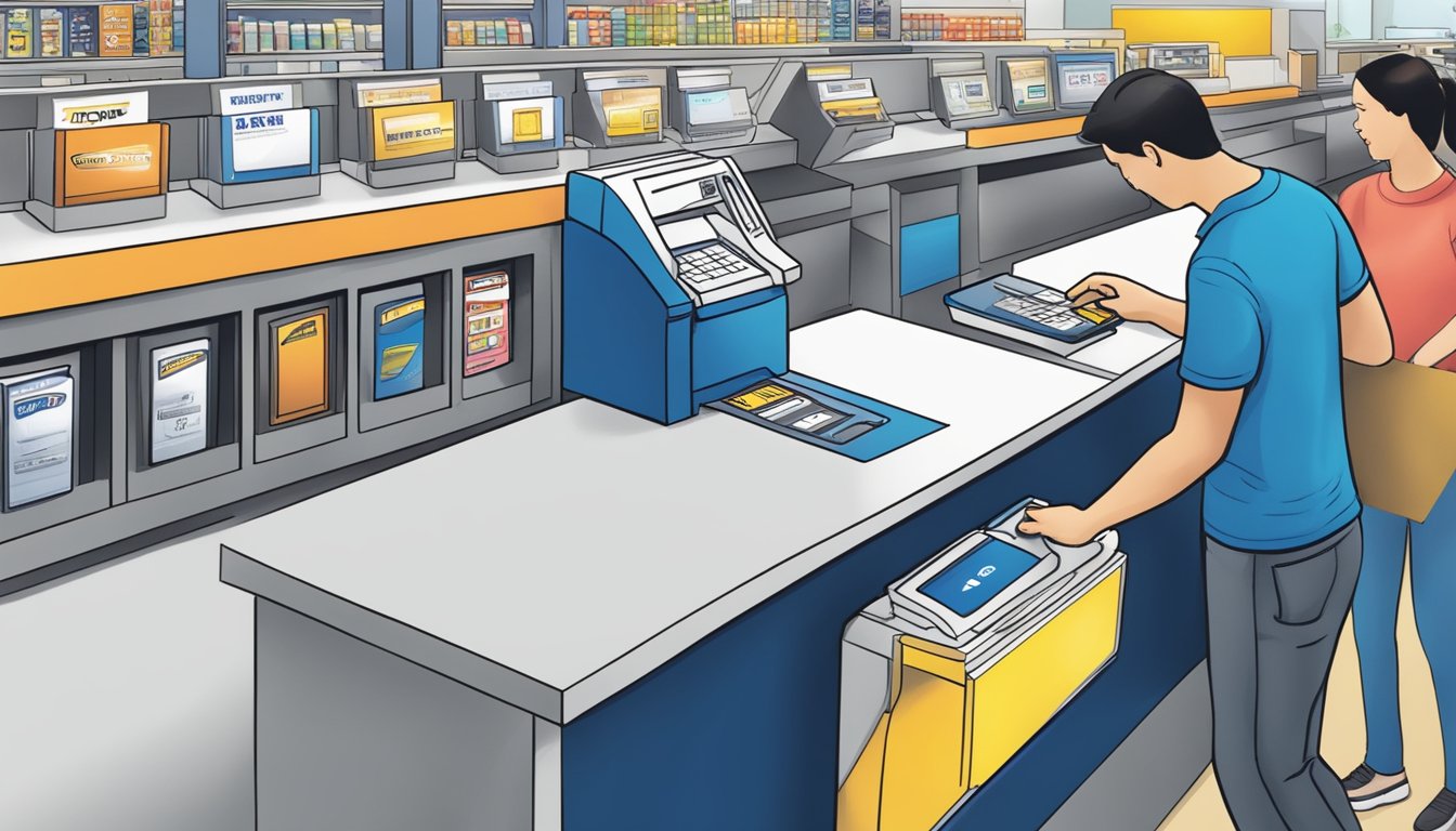 A person swiping a Chase card at a Best Buy checkout counter