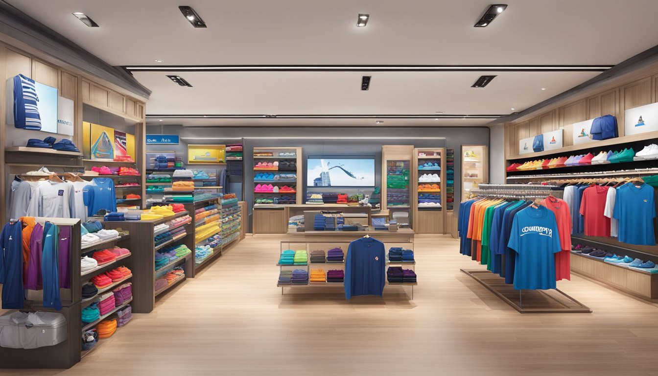 Champion Stores in Singapore, with vibrant displays and logo-branded clothing, attract shoppers seeking stylish athletic wear