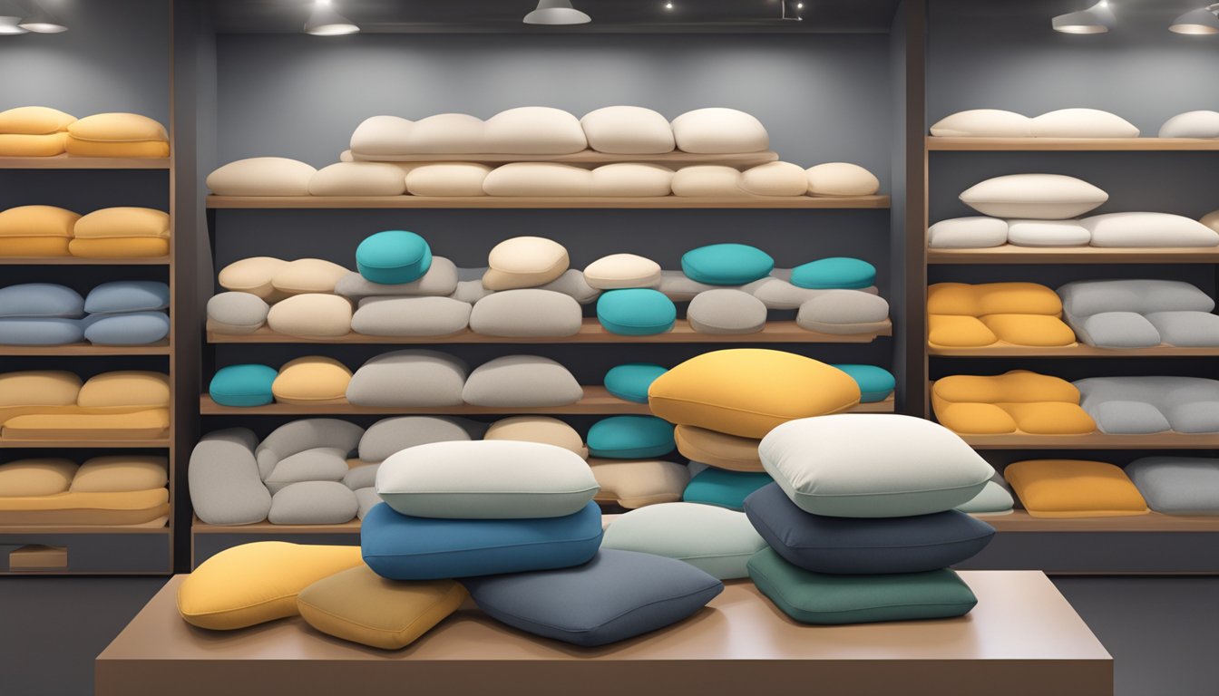 A variety of coccyx cushions displayed in a Singapore store, with different sizes and materials, offering options for customers to choose from