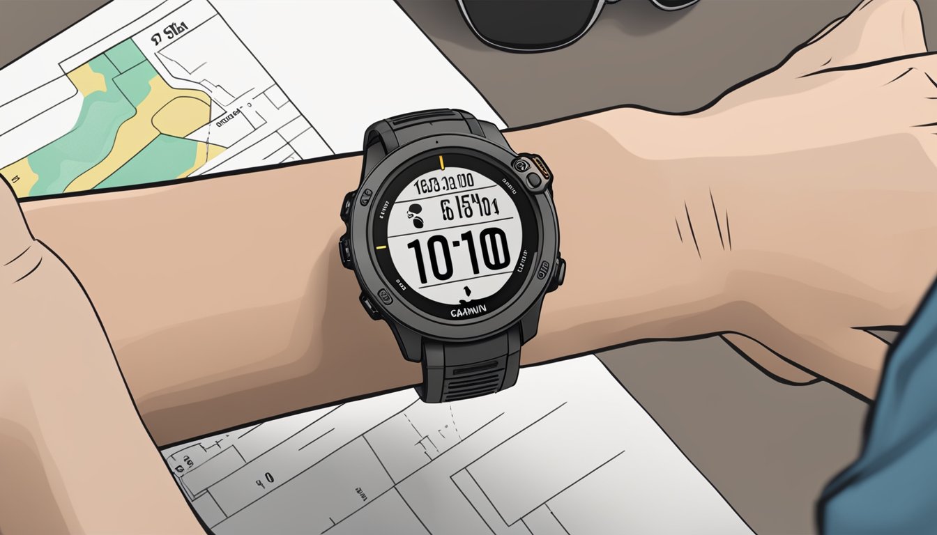 A hand adjusts the Garmin Instinct's settings, while another scrolls through the watch's features on the display