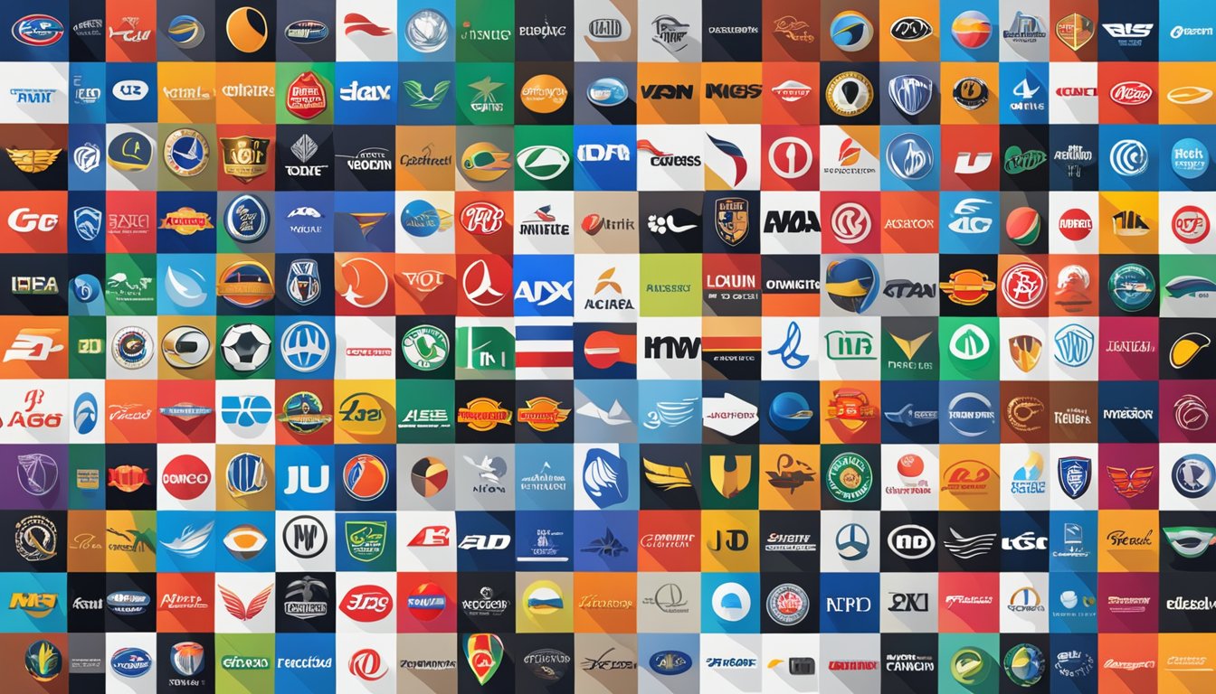 A display of twenty eight brand logos arranged in a grid pattern, each distinct and recognizable