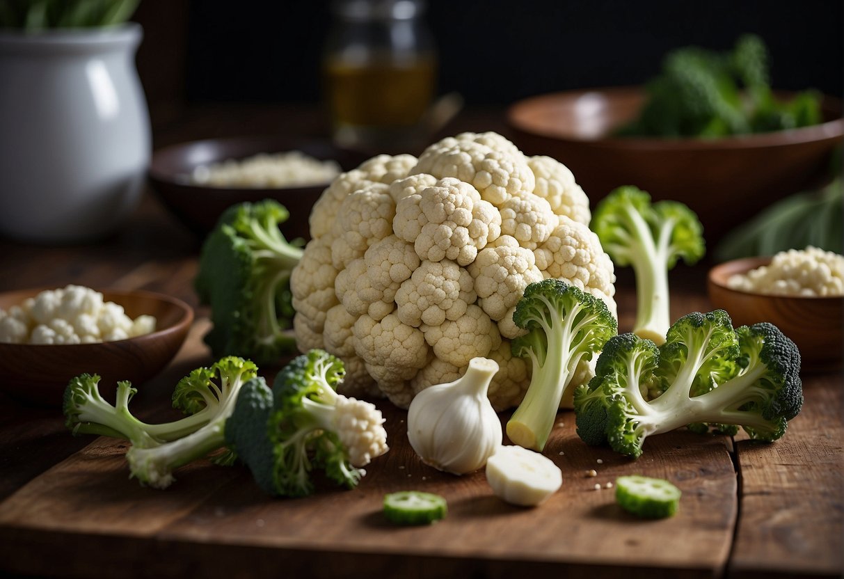 Cauliflower being chopped and seasoned for Chinese recipes