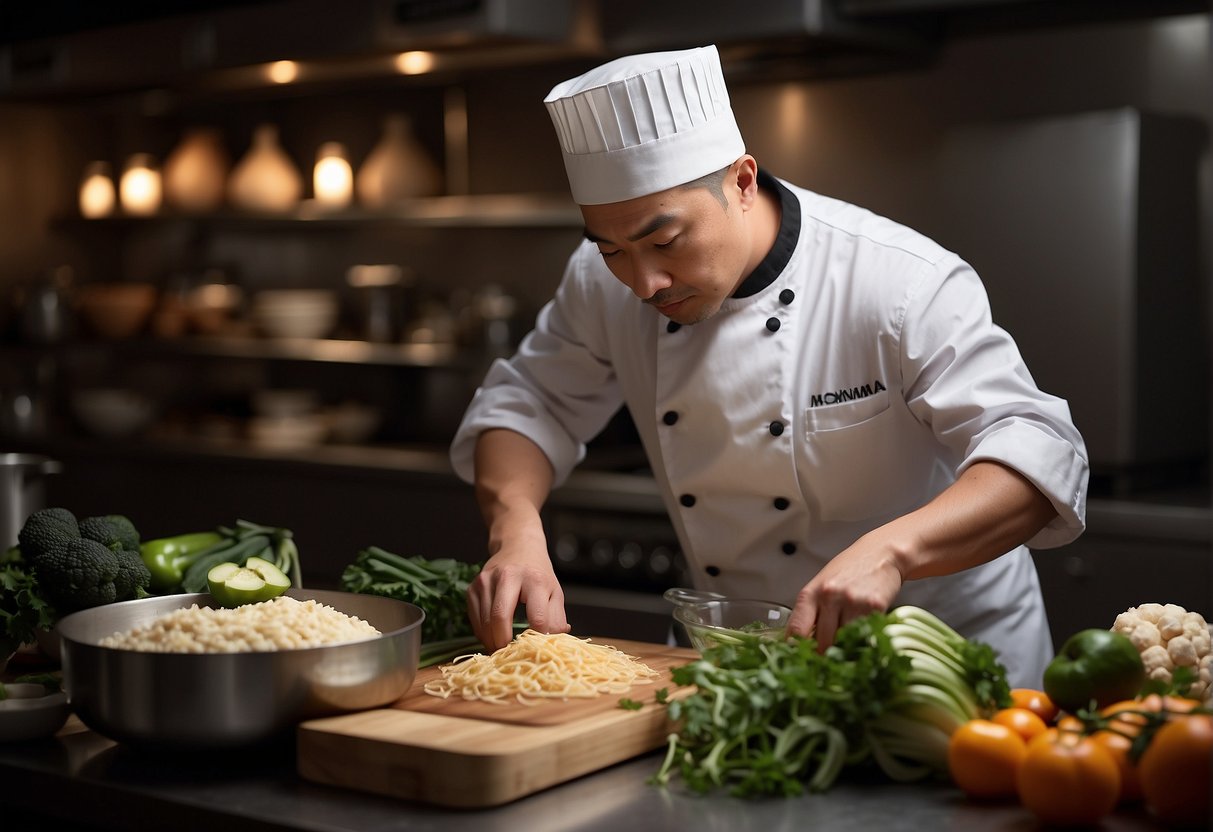 A chef modifies a traditional Chinese recipe, swapping ingredients for dietary restrictions