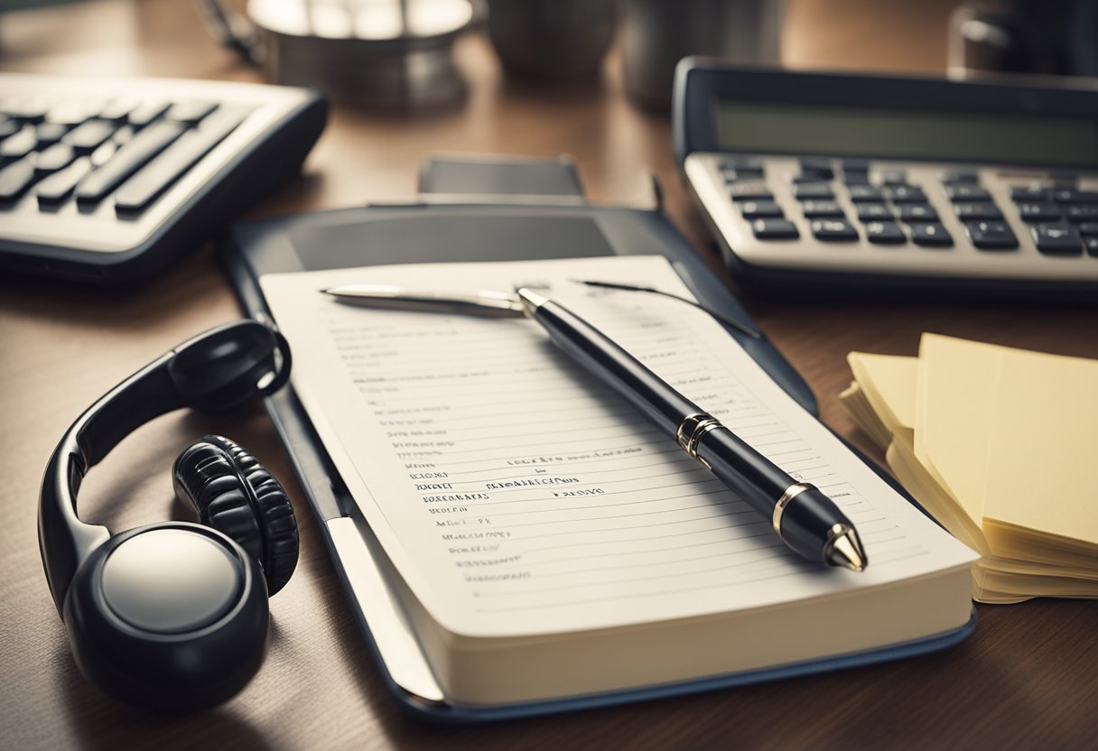 A phone with a list of abuse reporting hotlines, a notepad, and a pen on a table