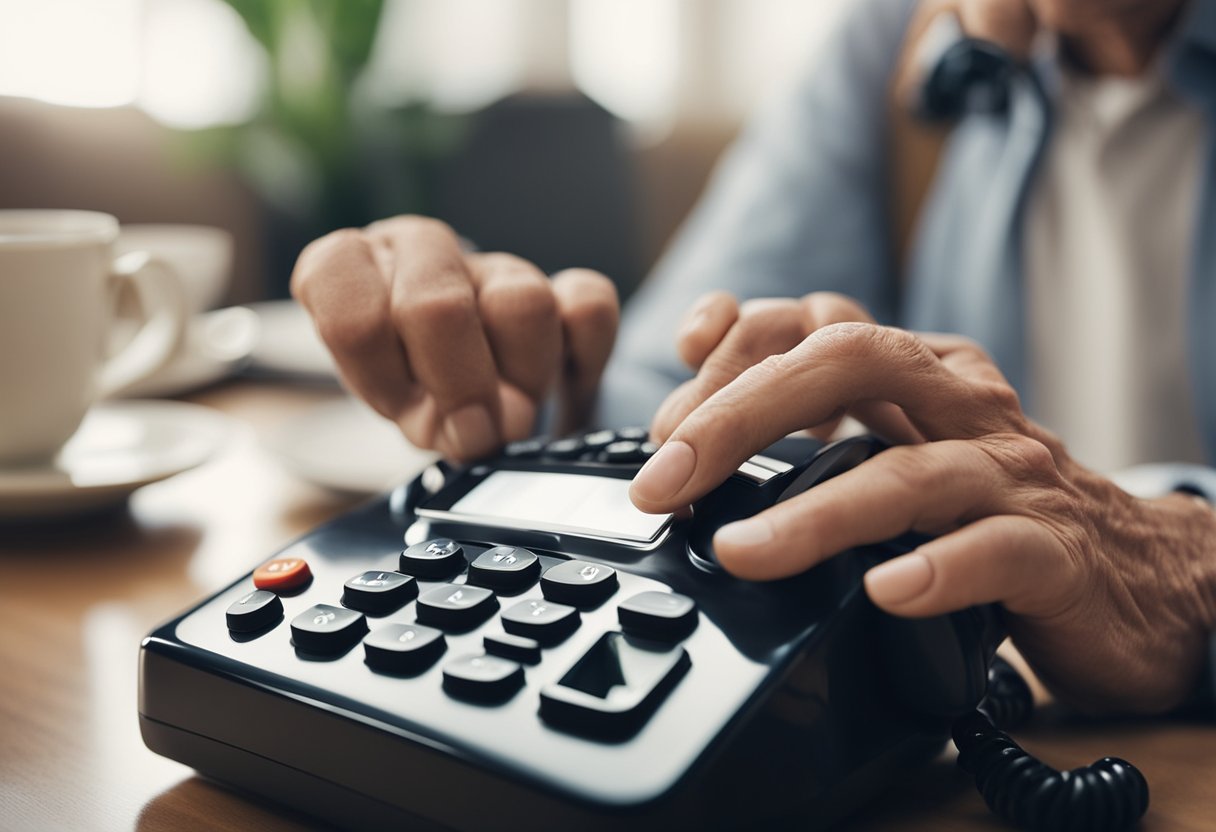 A person dialing a phone number to report assisted living abuse