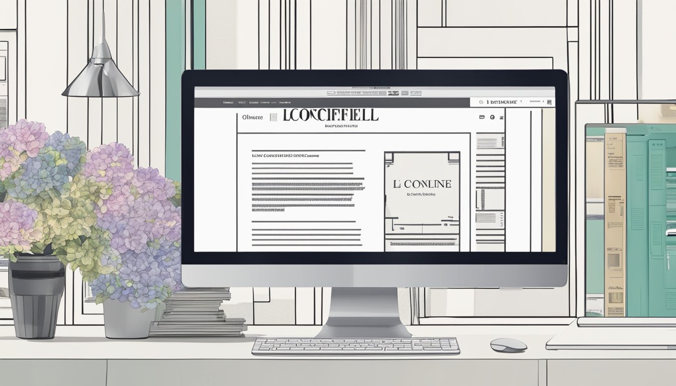 A computer screen displaying the L'Officiel magazine website with a "buy online" button highlighted