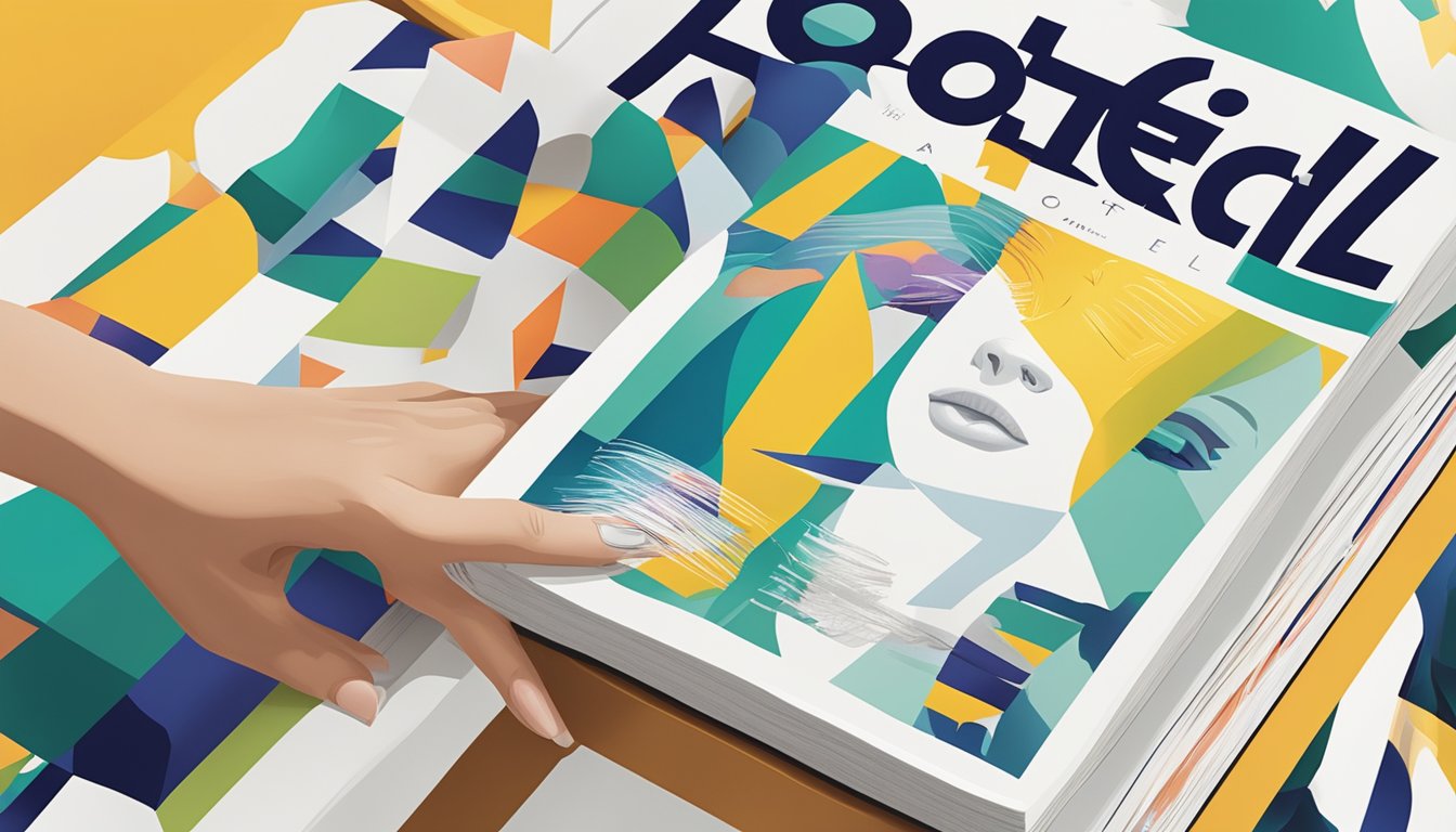 A hand reaches for L'Officiel Magazine on a sleek, modern table. The cover features bold, vibrant colors and elegant typography