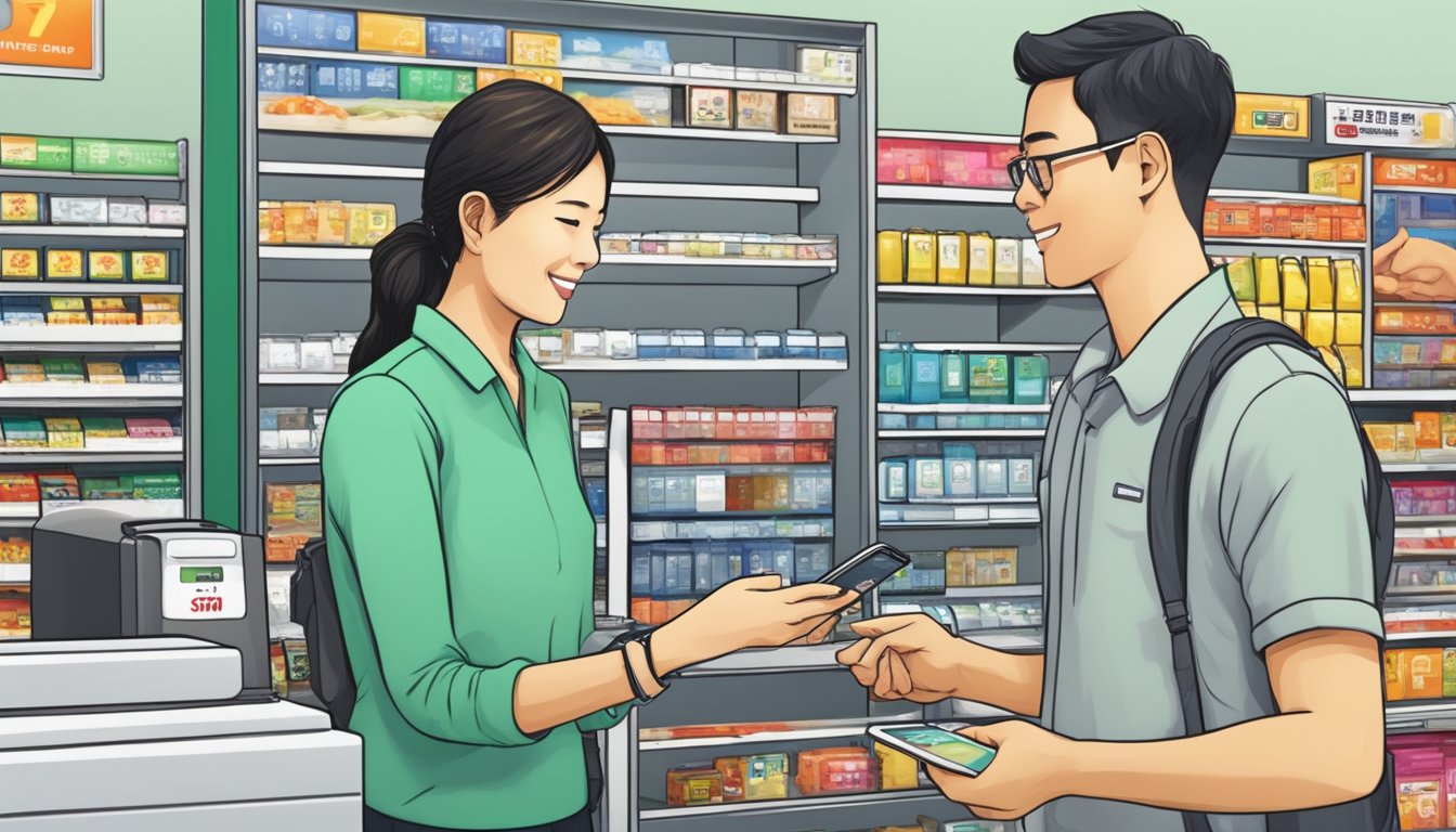 A customer purchases a Vietnam SIM card at a Singaporean store