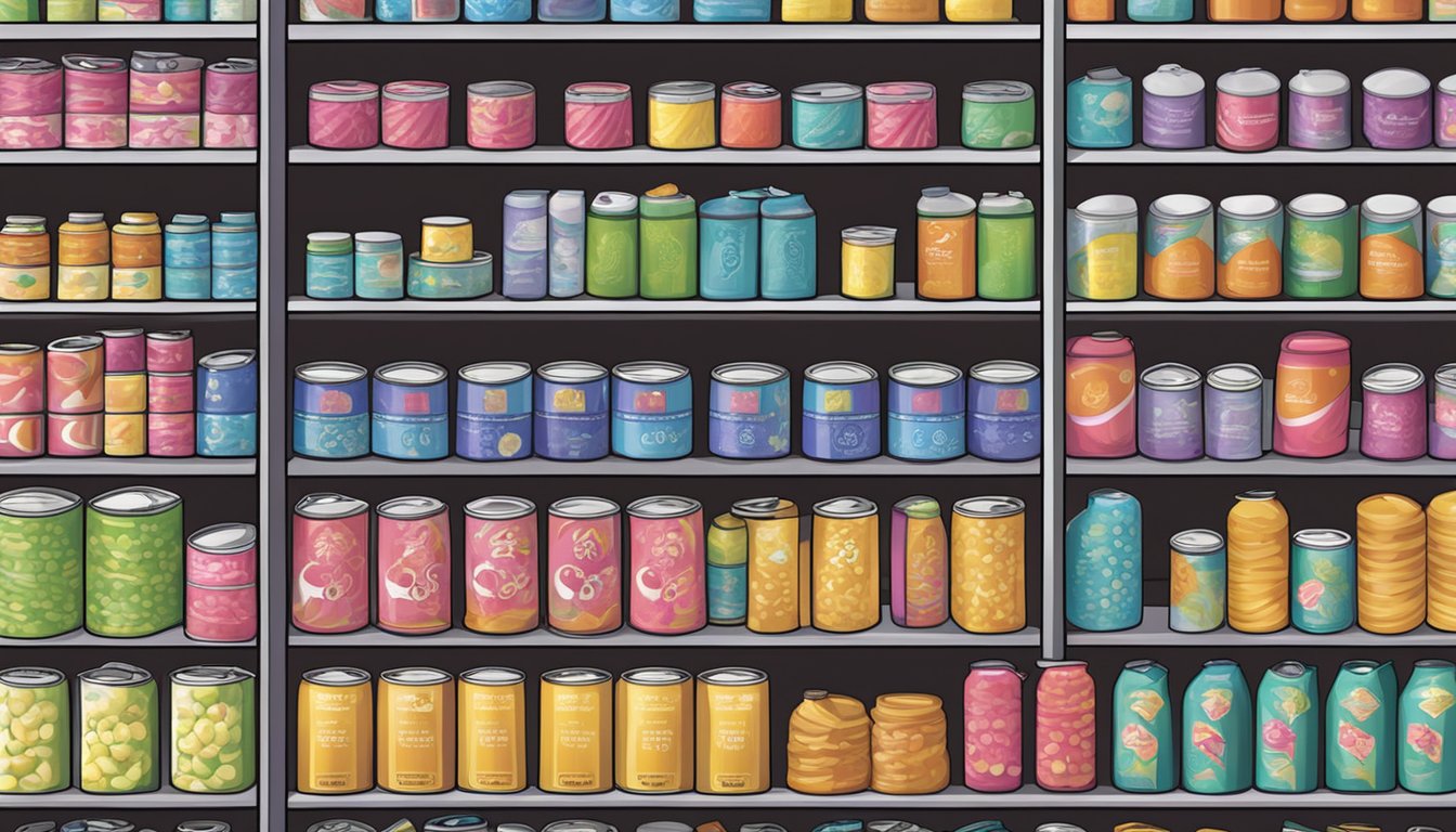 A store shelf displays liquid latex cans with price tags. A sign reads "Where to Buy Liquid Latex in Singapore."