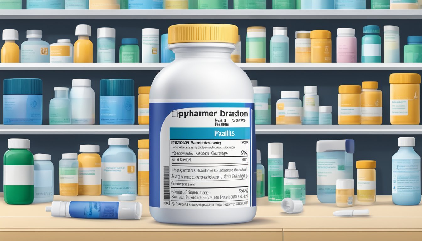 A bottle of Oracort E sits on a pharmacy shelf, surrounded by other medical products. The label is clearly visible, with the product name and directions for use