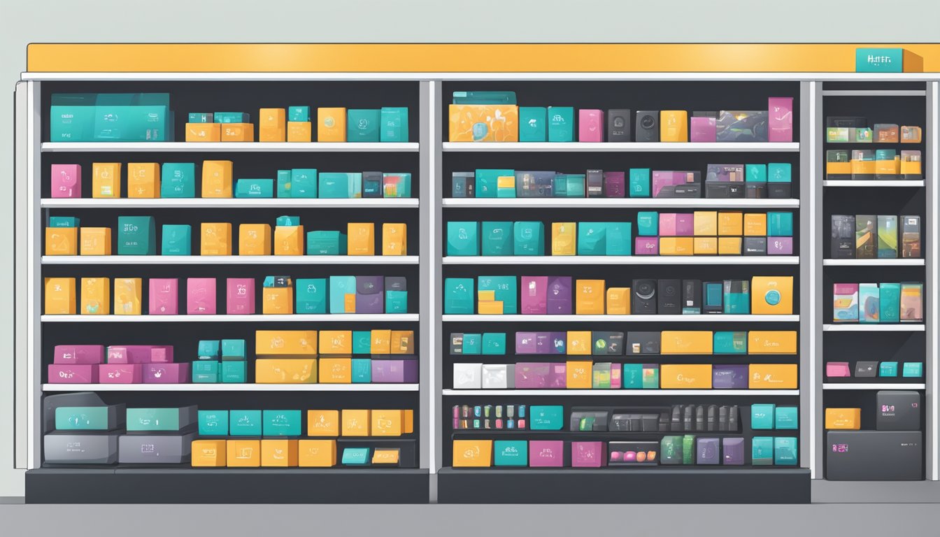 A bustling electronic store in Singapore displays a variety of Fitbit products on sleek, modern shelves. The store is brightly lit, with a large Fitbit logo prominently displayed