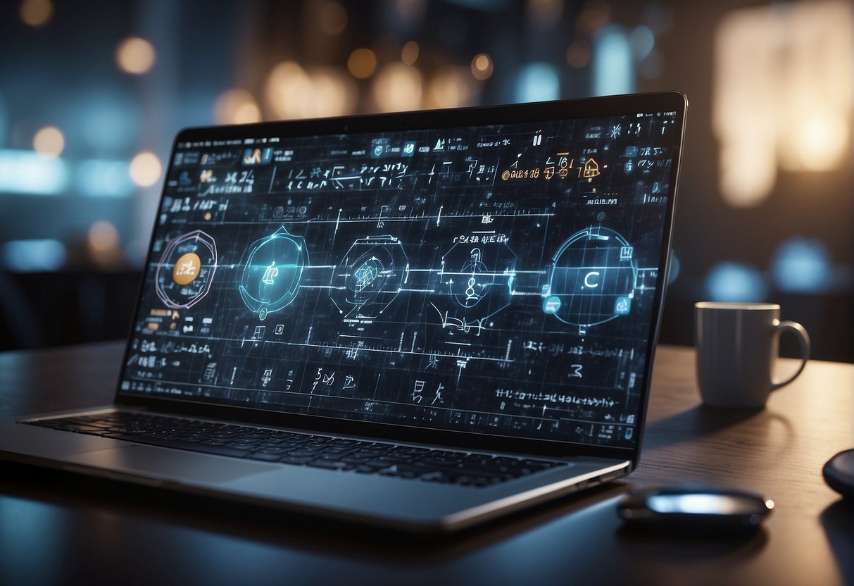 Content AI's features and tools are displayed in a sleek interface, with mathematical symbols and equations floating around it