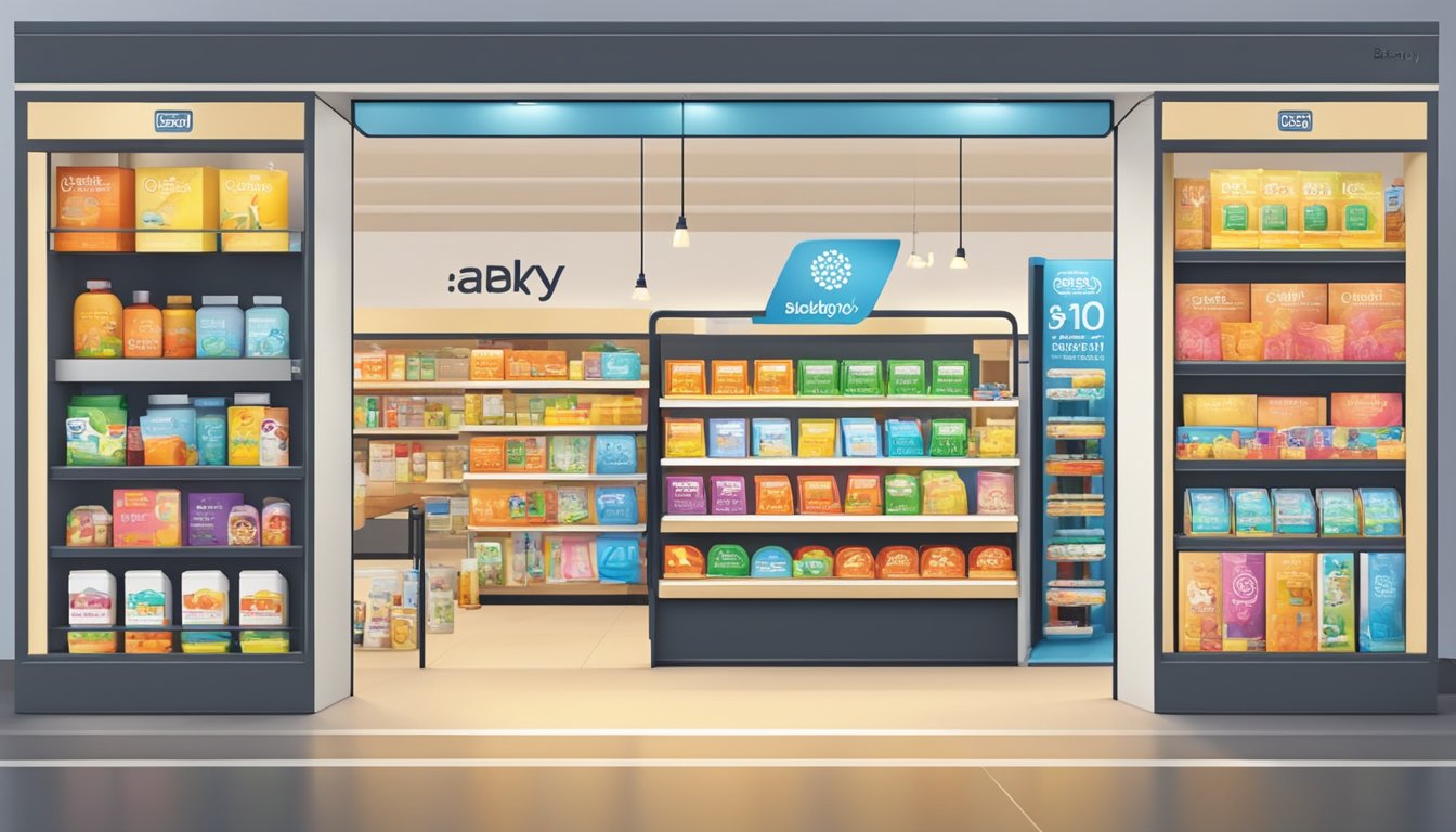 A bright, modern storefront in Singapore displays Backjoy products. A sign advertises the availability of Backjoy, with shelves neatly stocked with various options