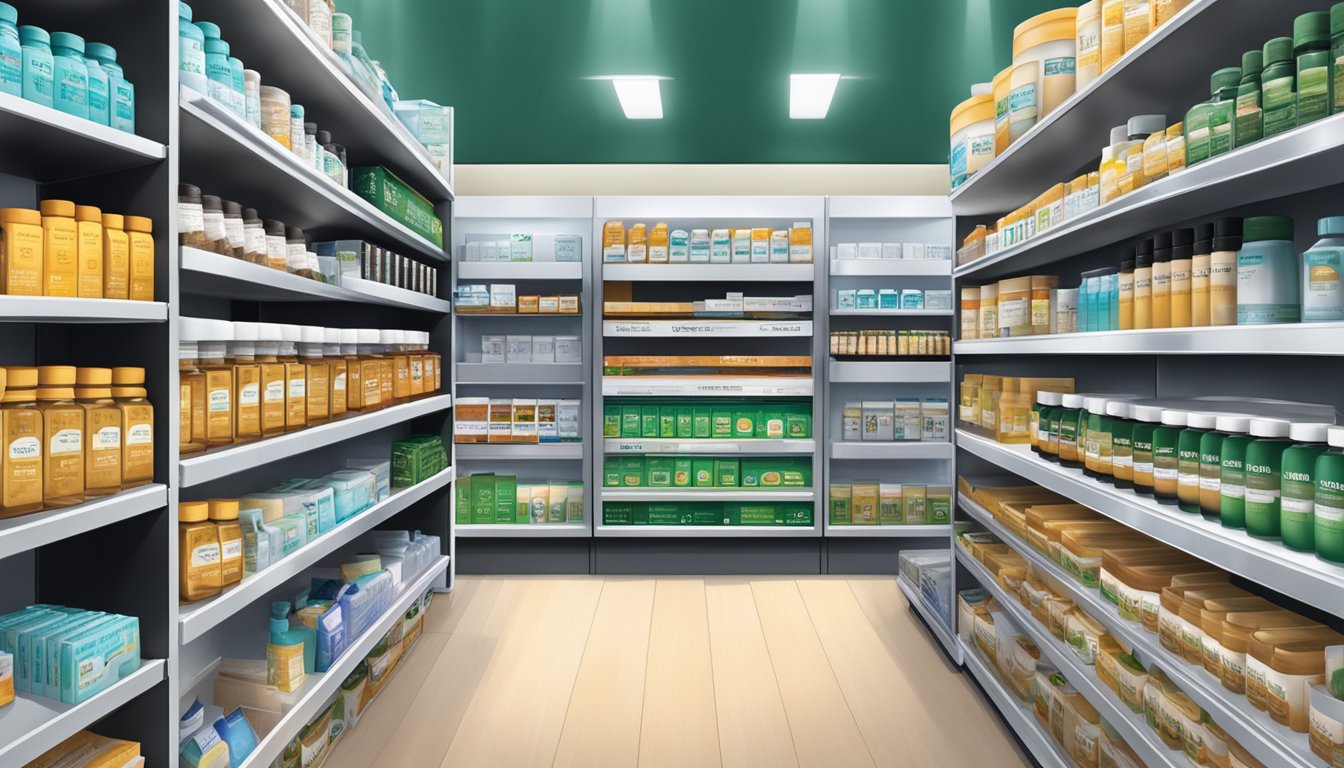 Shelves stocked with Blackmores products in a Singapore pharmacy
