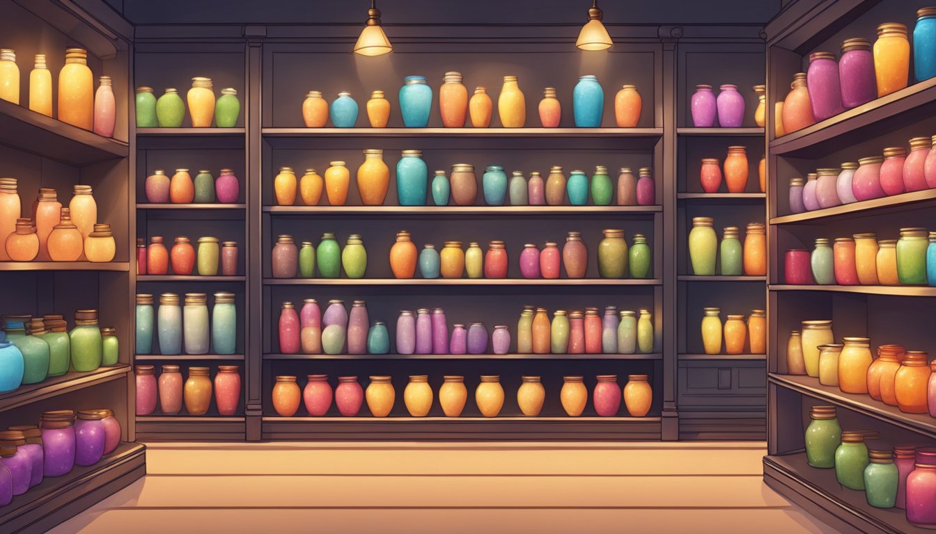 A cozy candle shop in Singapore, shelves lined with colorful jars and elegant holders, soft lighting casting a warm glow over the display