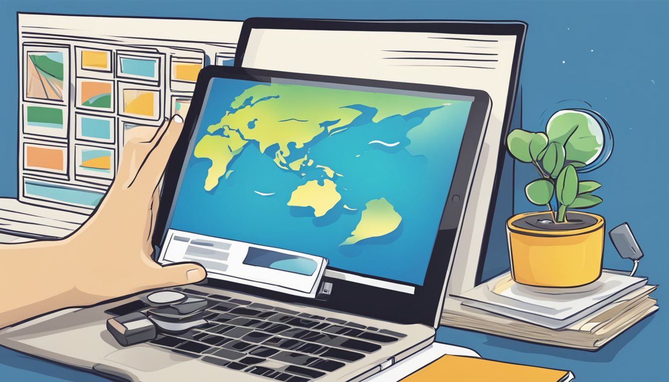 A hand reaches for a Lonely Planet book online, clicking "buy" with ease