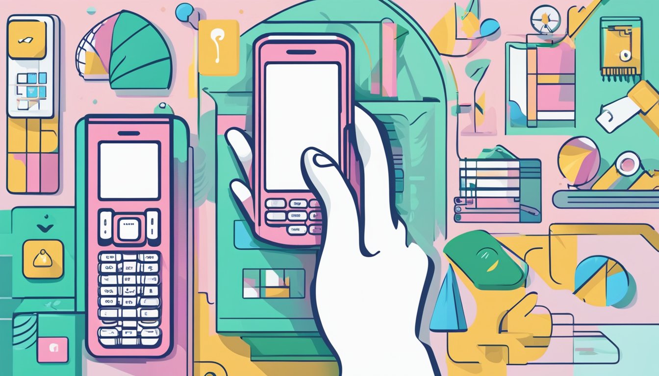A hand holds a Nokia 8110 phone, surrounded by online shopping icons and a "Frequently Asked Questions" banner
