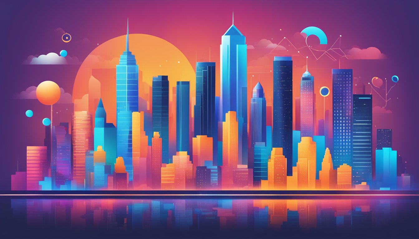A vibrant city skyline with the iconic Citi logo prominently displayed, surrounded by financial symbols and a dynamic graph representing interest rates