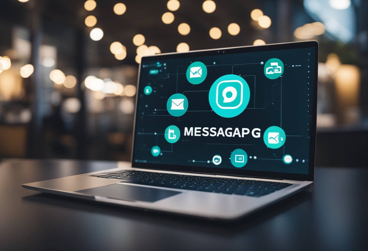 A laptop screen displaying a messaging app being opened