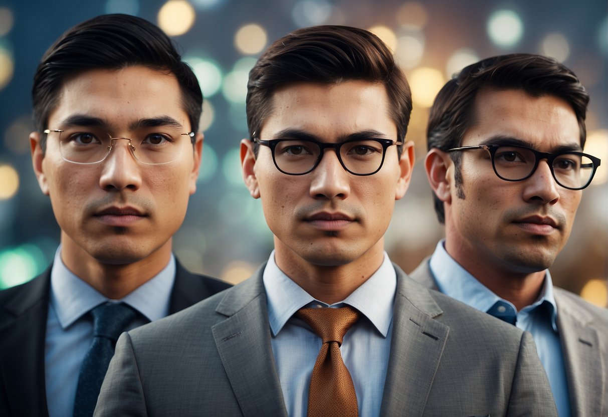 Various cultural symbols and social media icons merge through face swapping filters, representing the impact of technology on society