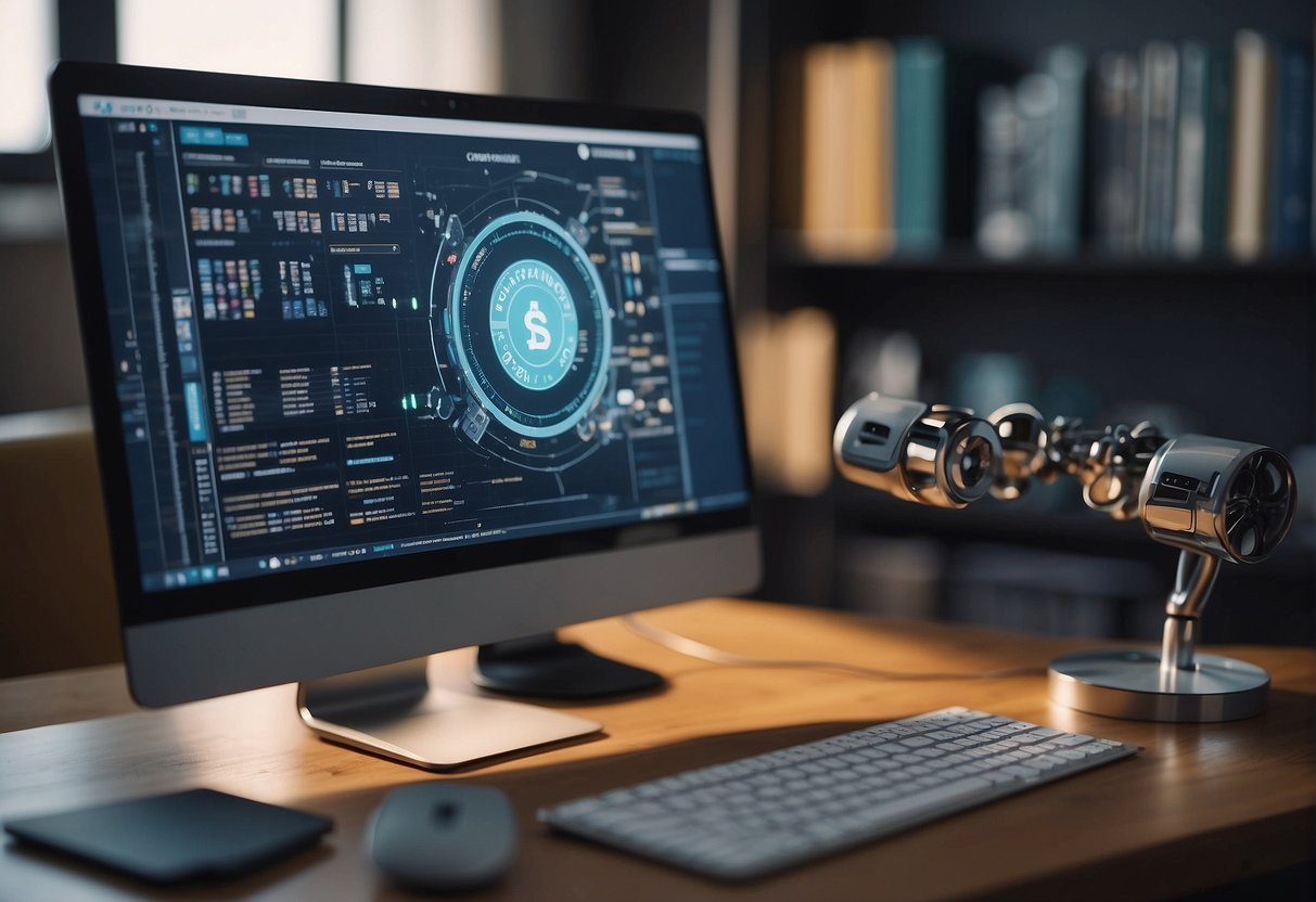 A computer displaying open source AI models surrounded by educational resources and materials