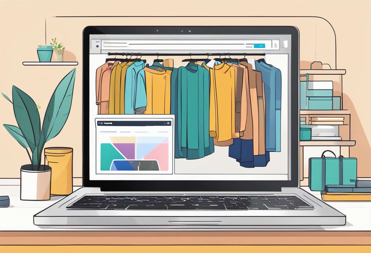 A laptop with Lazada website open, products displayed, and a "Create Store" button highlighted