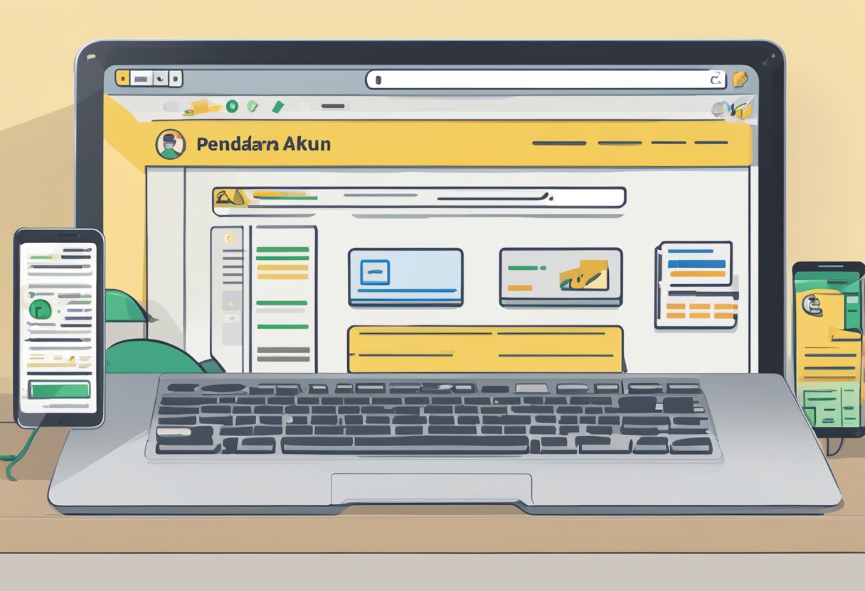 A computer screen displaying the "Pendaftaran Akun Penjual" page on Bukalapak, with a mouse cursor clicking on the "cara membuka toko" button