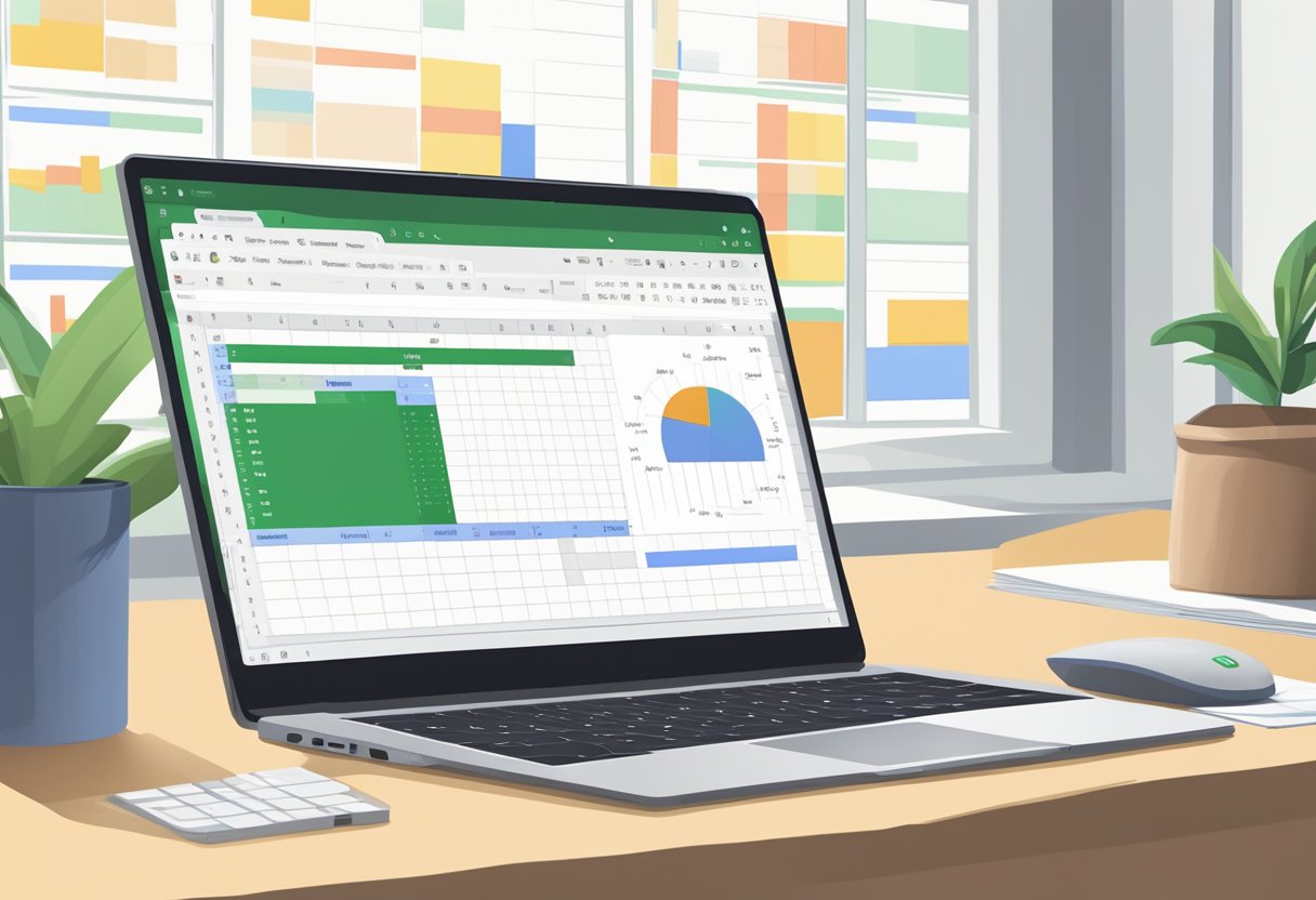 A laptop screen displaying Google Sheets with a mouse pointer creating a new spreadsheet