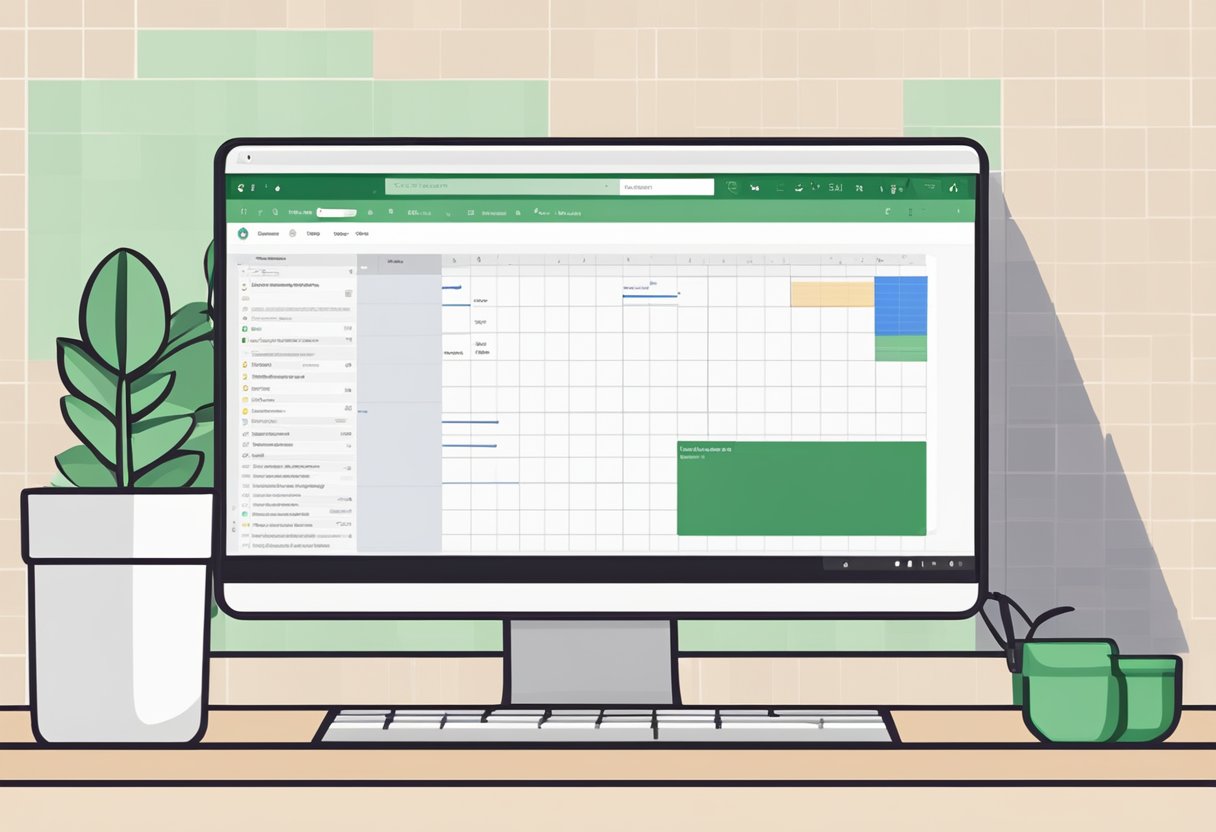 A computer screen displaying Google Sheets with a blank spreadsheet open, showing the title "Pengenalan Google Sheets Cara Membuat Spreadsheet di Google Sheets" at the top